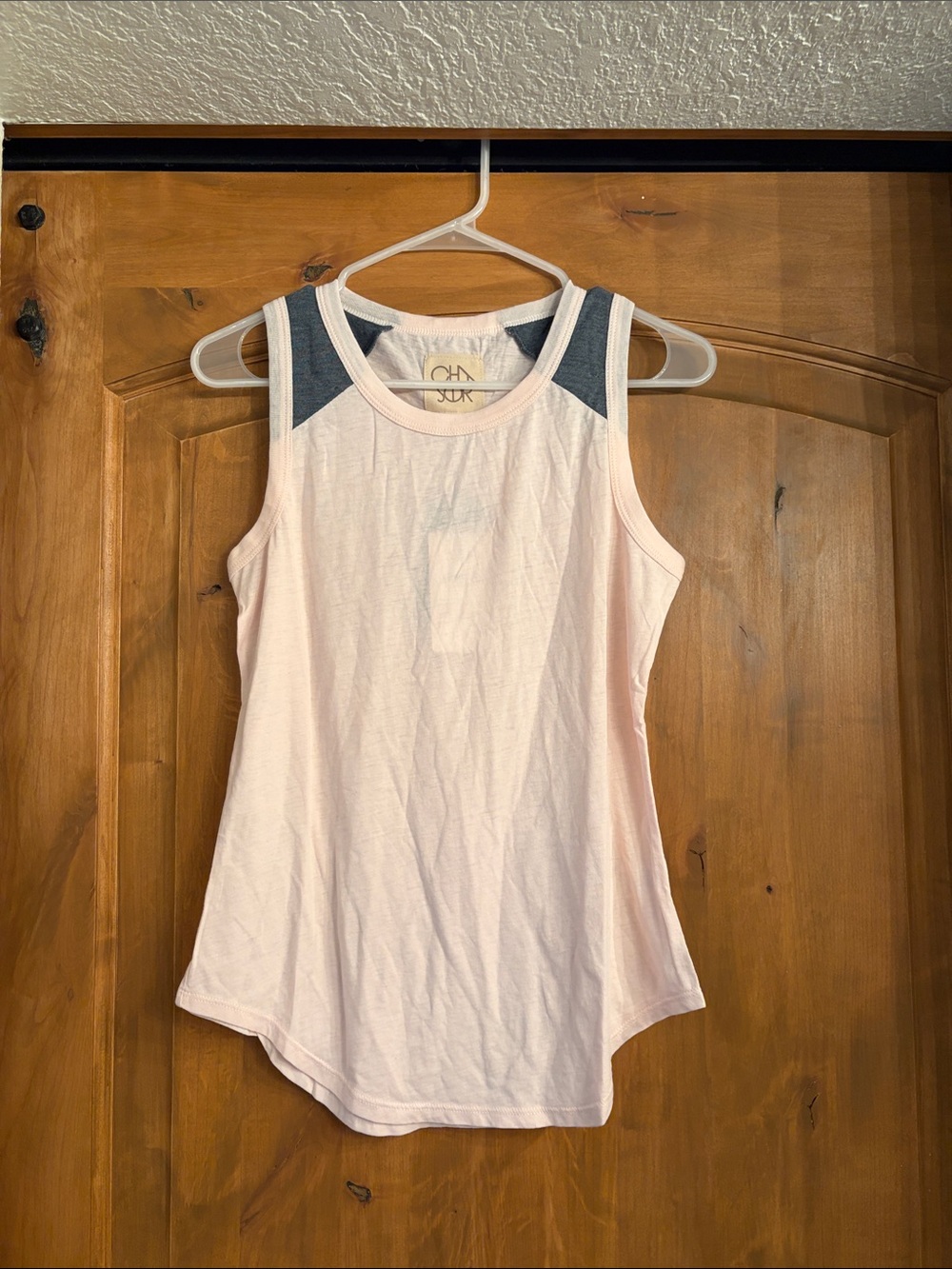 Light Pink Sleeveless Tank with Contrast Shoulder Panels - Unbranded